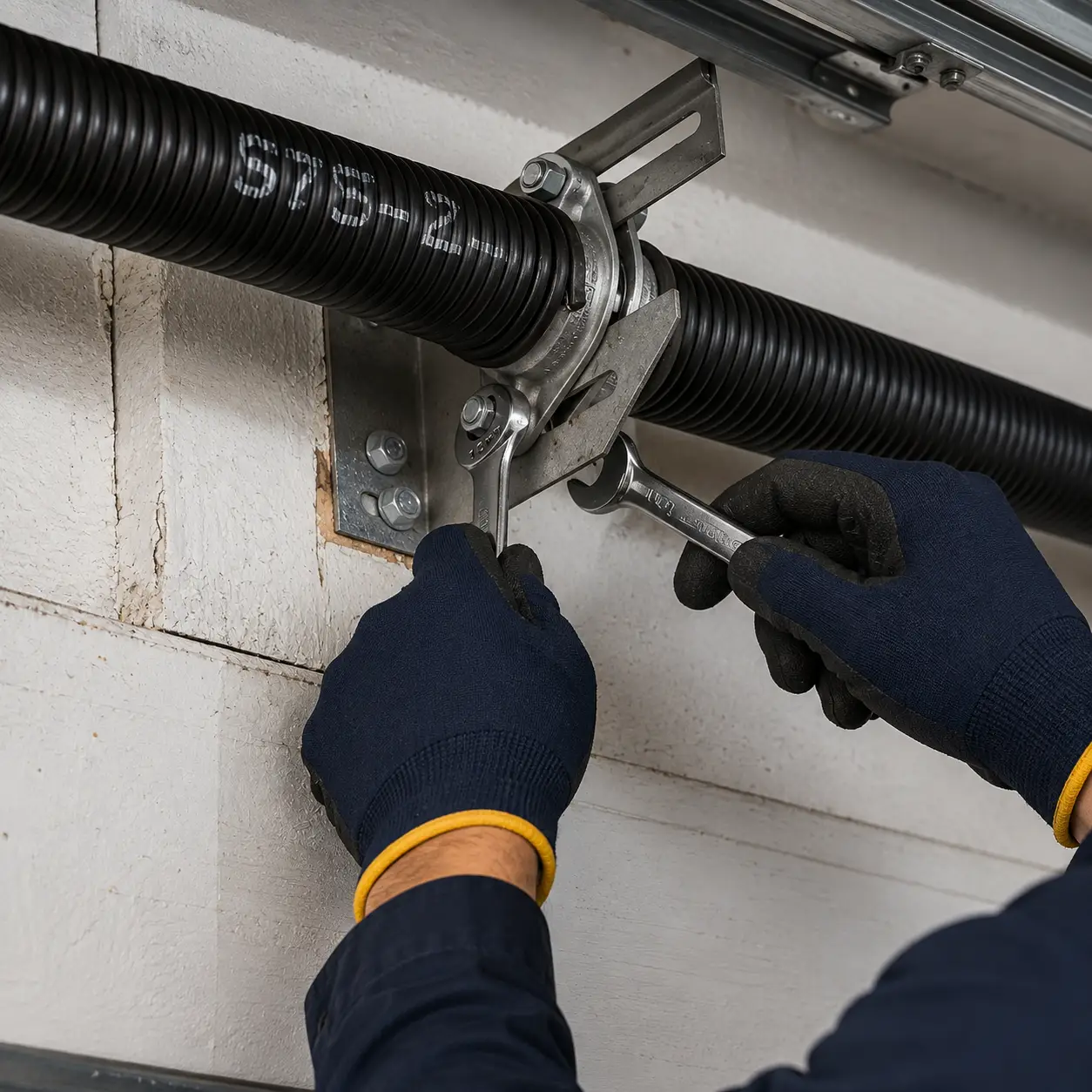 Broken garage door spring requiring professional replacement