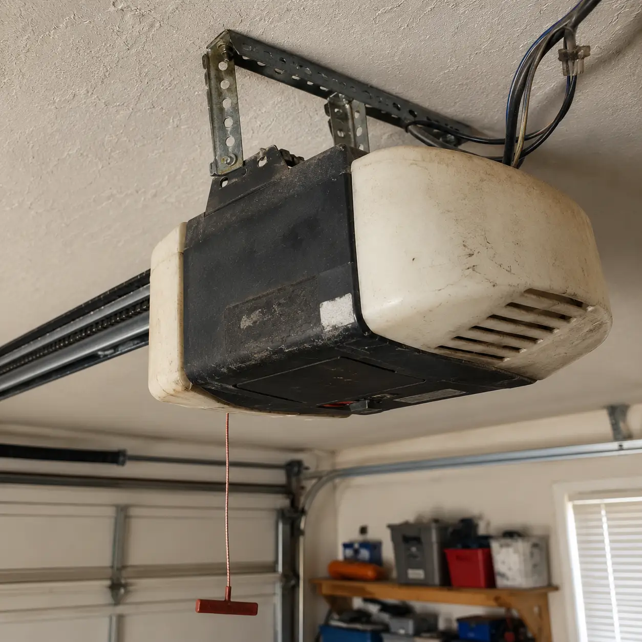 Damaged garage door before repair