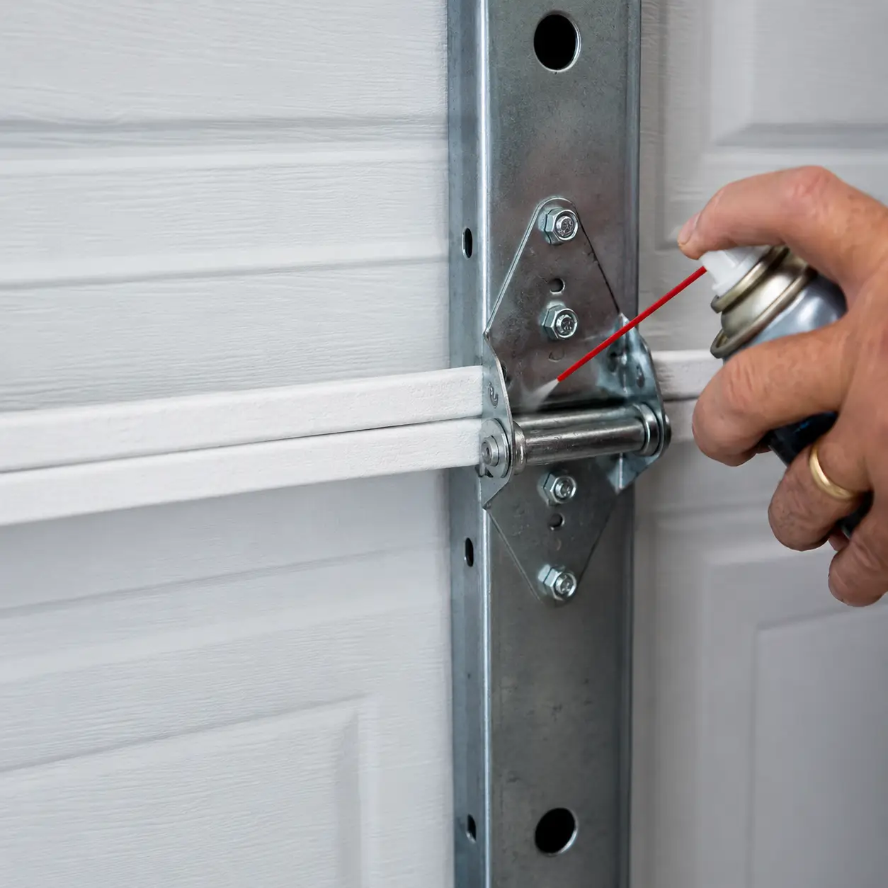 Technician maintaining a garage door for long-term performance